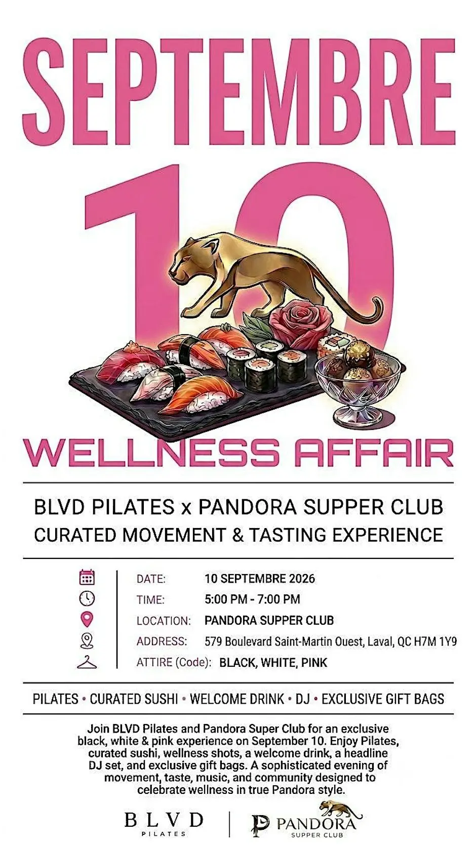 BLVD Pilates × Pandora Supper Club — affiche de l’événement